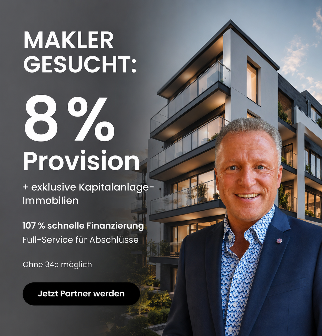 Makler gesucht – 8 % Provision plus exklusive Kapitalanlage-Immobilien
